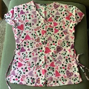 Panda breast cancer ribbon scrub top